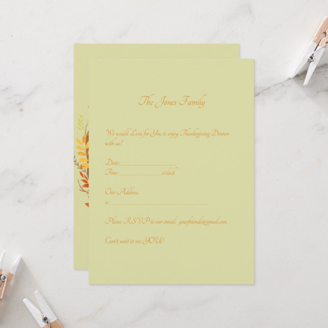 Personalized Elegant Thanksgiving Entertaining Invitation (Front/Back In Situ)
