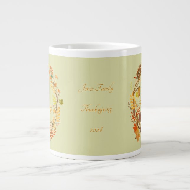 Personalized Elegant Thanksgiving Entertaining Large Coffee Mug (Front)