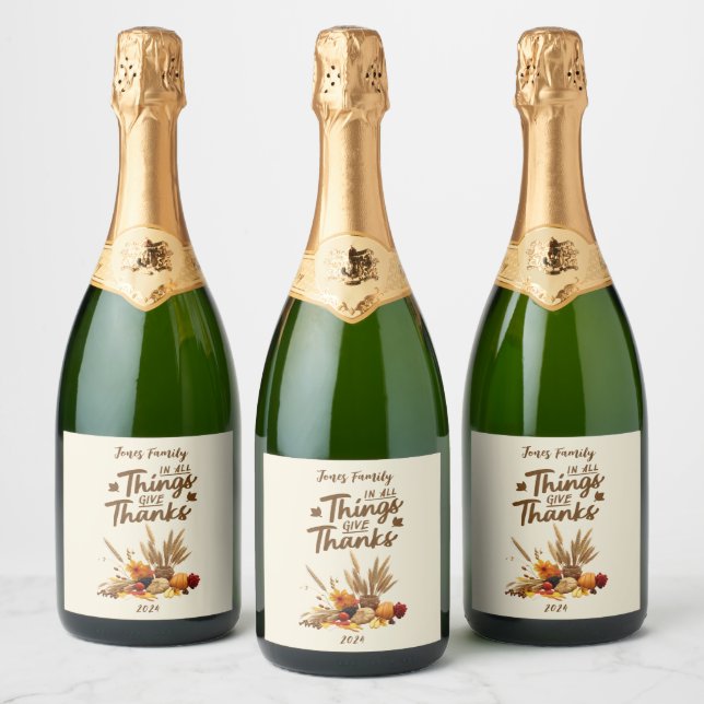 Personalized Elegant Thanksgiving Entertaining Sparkling Wine Label (Bottles)