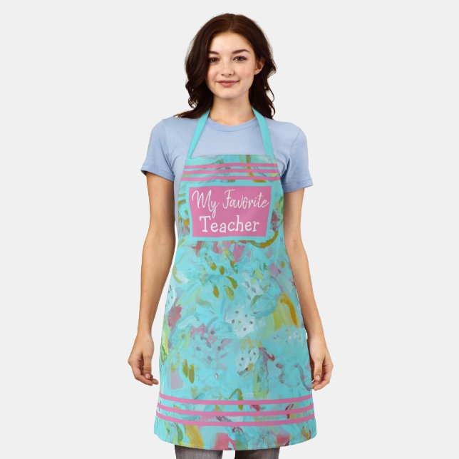 Personalized Elegant Turquoise Oasis Abstract  Apr Apron (Worn)