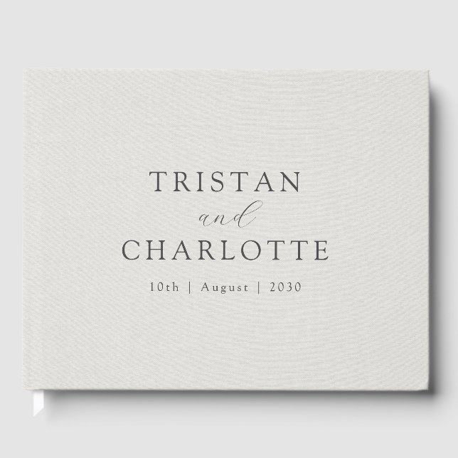 Personalized Elegant Typography White Faux Linen Guest Book (Front)