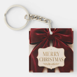 Personalized Elegant Velvet Bow Christmas Style Keychain
