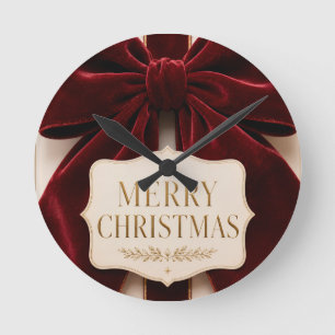 Personalized Elegant Velvet Bow Christmas Style Round Clock