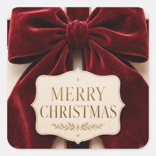 Personalized Elegant Velvet Bow Christmas Style Square Sticker