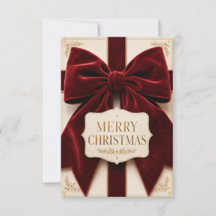 Personalized Elegant Velvet Bow Christmas Style Thank You Card