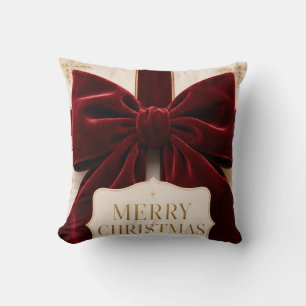 Personalized Elegant Velvet Bow Christmas Style Throw Pillow