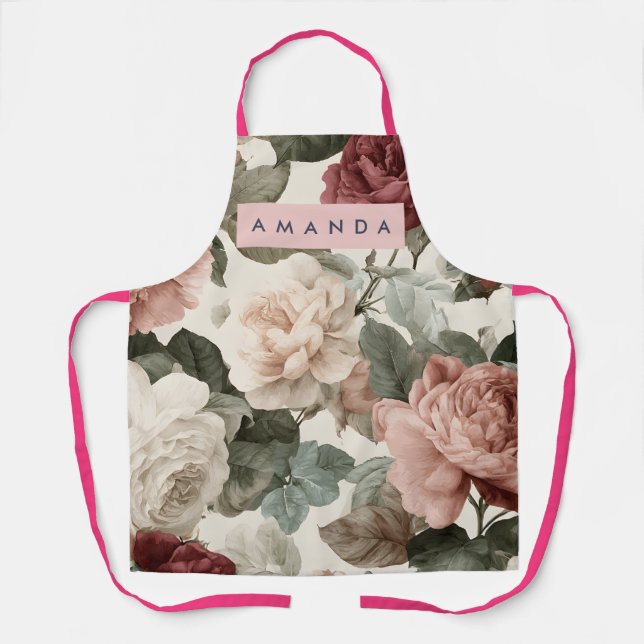 Personalized Elegant Victorian Roses in Blush Apron (Front)