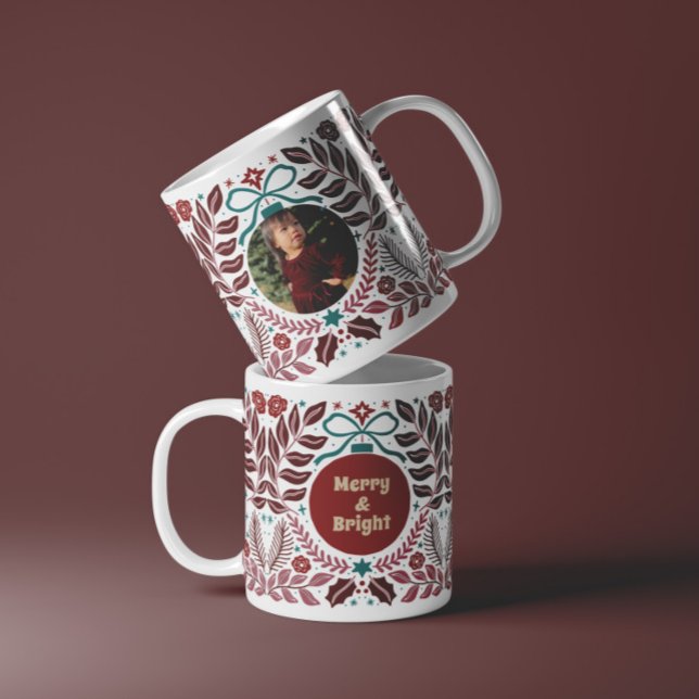 Personalized Elegant Vintage Red Floral Christmas Mug (Creator Uploaded)