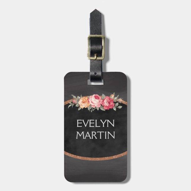 Personalized Elegant Vintage Roses Chalkboard Luggage Tag (Front Vertical)