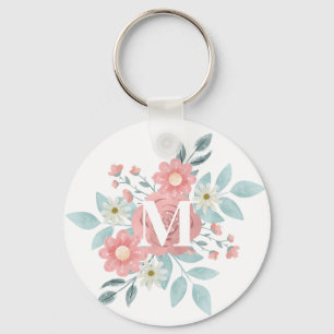Personalized Elegant Watercolor Floral Monogram  Keychain