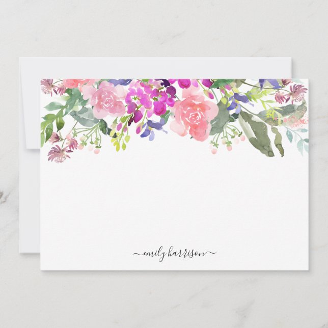 Personalized Elegant Watercolor Floral Note Card (Front)