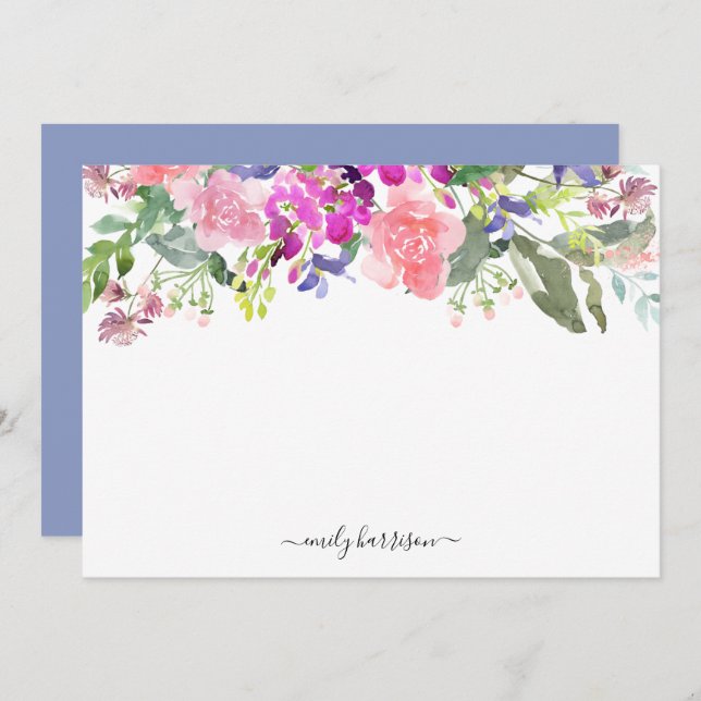Personalized Elegant Watercolor Floral Note Card (Front/Back)