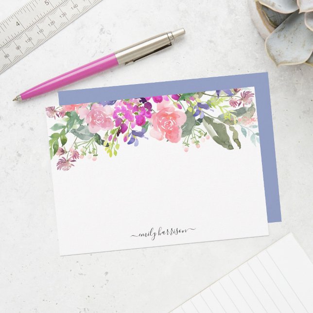 Personalized Elegant Watercolor Floral Note Card (Creator Uploaded)