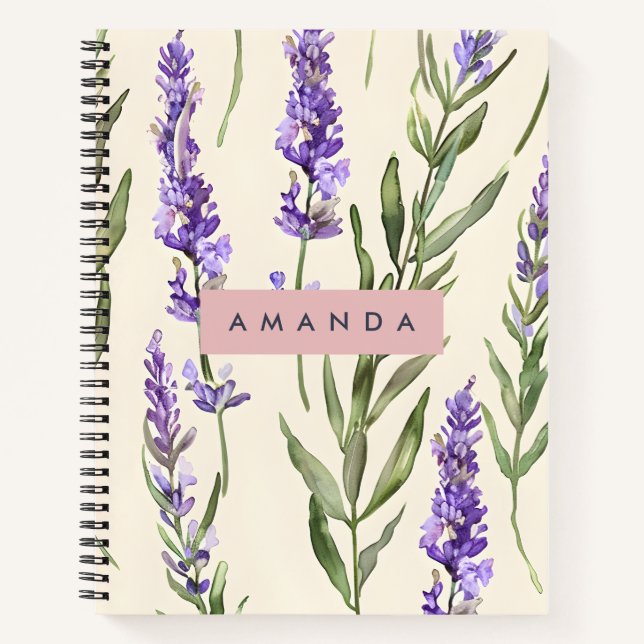 Personalized Elegant Watercolor Lavender  Notebook (Front)