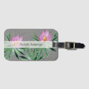 Personalized Elegant Watercolor Lotus Flower Luggage Tag