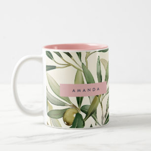 Personalized Elegant Watercolor Olive Branch Two-Tone Coffee Mug