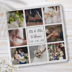 Personalized Elegant Wedding Day Photo Collage Trivet