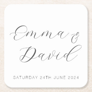 Personalized Elegant Wedding Square Paper Coaster