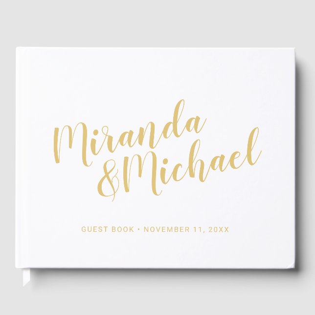 Personalized Elegant White and Gold Wedding Guest Book (Front)