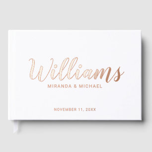 Personalized Elegant White and Rose Gold Wedding Guest Book