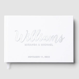 Personalized Elegant White and Silver Wedding Guest Book
