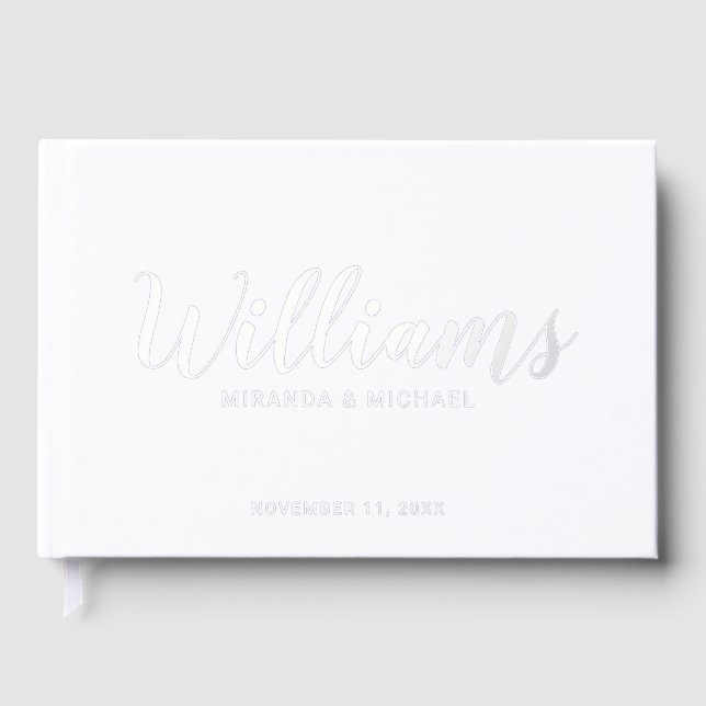 Personalized Elegant White and Silver Wedding Guest Book (Front)