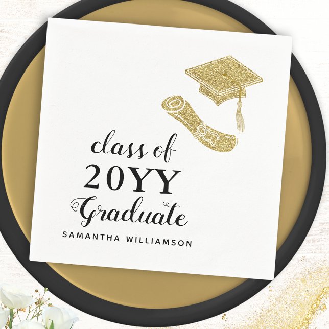 Personalized Elegant White Black Gold Graduation Napkin (Creator Uploaded)