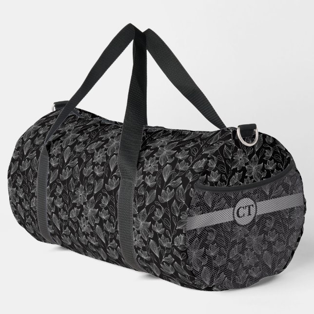 Personalized Elegant White Floral Duffle Bag (Right Corner)