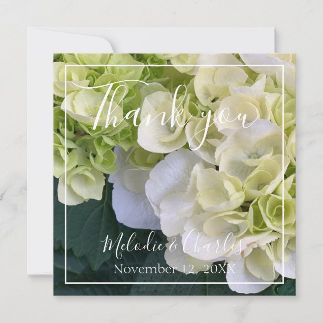 Personalized Elegant White Hydrangea Thank you Card (Front)