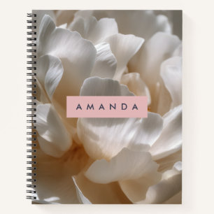 Personalized Elegant White Peony Bloom Notebook