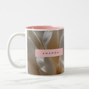 Personalized Elegant White Peony Bloom Two-Tone Coffee Mug