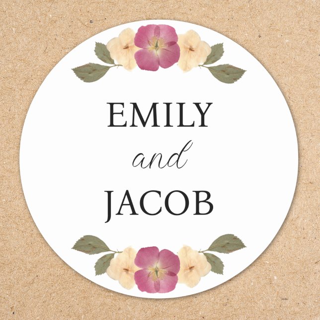 Personalized Elegant Wildflower Boho Chic Wedding Classic Round Sticker (Creator Uploaded)