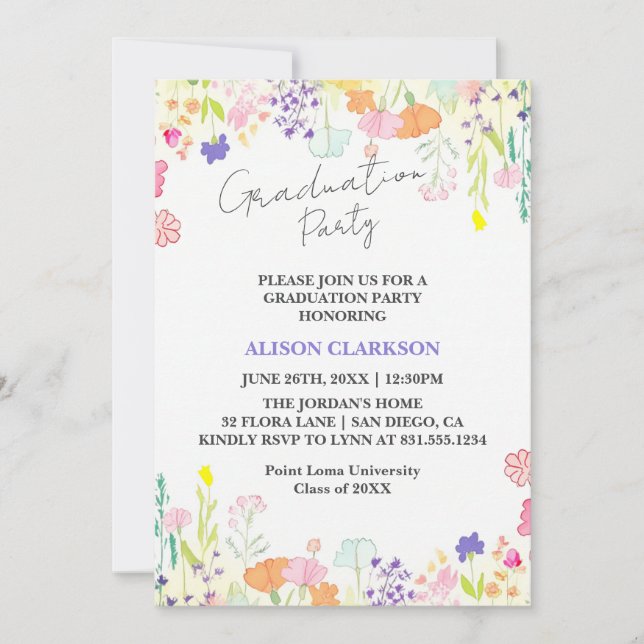 Personalized Elegant Wildflower Graduation Party I Invitation (Front)