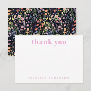 Personalized Elegant Wildflowers Dark Background  Thank You Card