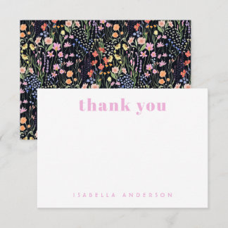 Personalized Elegant Wildflowers Dark Background  Thank You Card