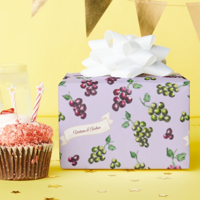 Personalized Elegant Wine Grapes Custom Watercolor Wrapping Paper (Birthday Party)