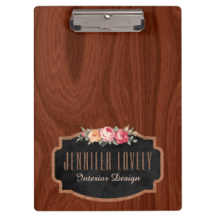 Personalized Elegant Wood Look Rose Gold Glitter Clipboard