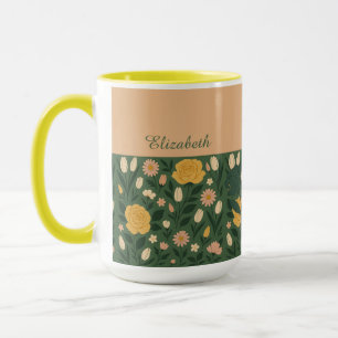 Personalized Elegant Yellow Floral Handle Coffee   Mug