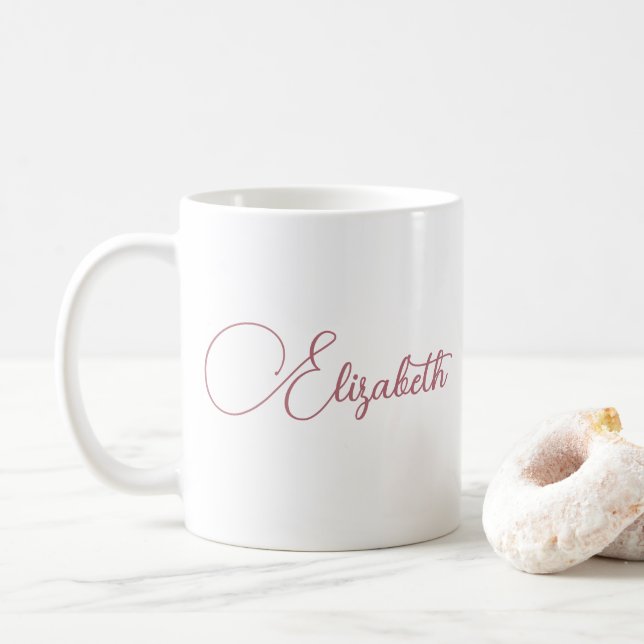 Personalized Elegant Your Rose Gold Script Name Coffee Mug (With Donut)