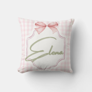 Personalized Elena Baby Girl Nursery Bow&Gingham  Throw Pillow