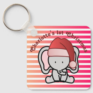 Personalized Elephant 1st Christmas Baby Girl Keychain