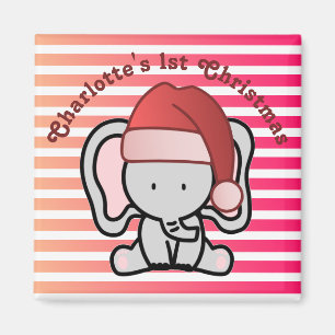 Personalized Elephant 1st Christmas Baby Girl Magnet