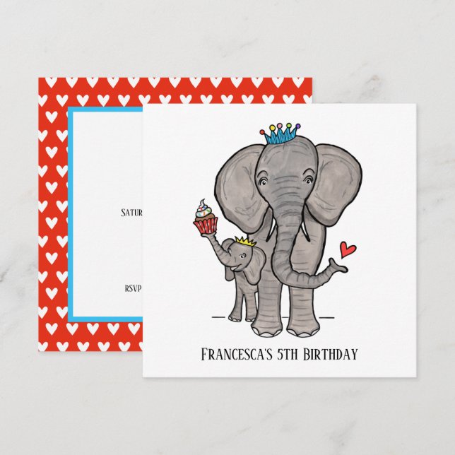 Personalized Elephant and Baby Birthday Invitation (Front/Back)