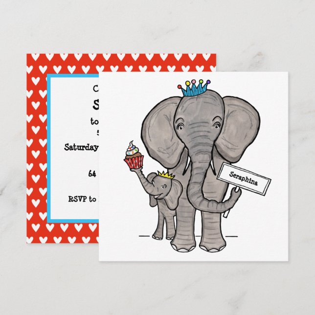 Personalized Elephant and Baby Birthday Invitation (Front/Back)
