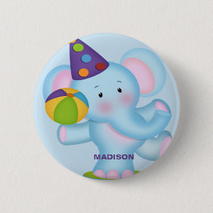 Personalized Elephant Birthday Button