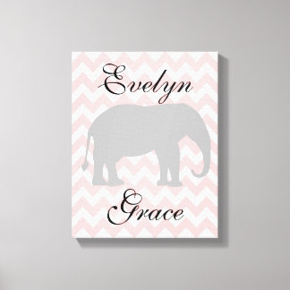 Personalized Elephant Chevron Baby Girl Nursery Canvas Print