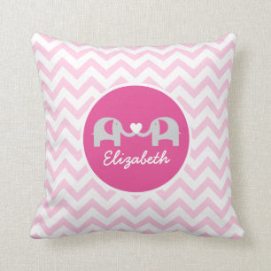 Personalized Elephant Chevron Pillow Pink