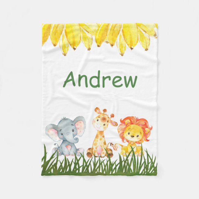 Personalized Elephant  Children's Fleece Blanket (Front)
