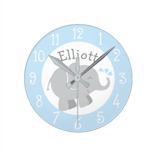 Personalized Elephant Clock | Blue and Grey