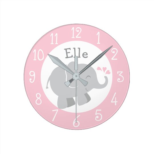 Personalized Elephant Clock | Pink and Grey
